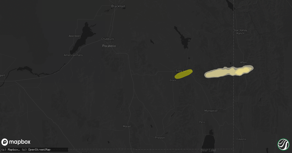 Hail map in Lava Hot Springs, ID on August 28, 2026