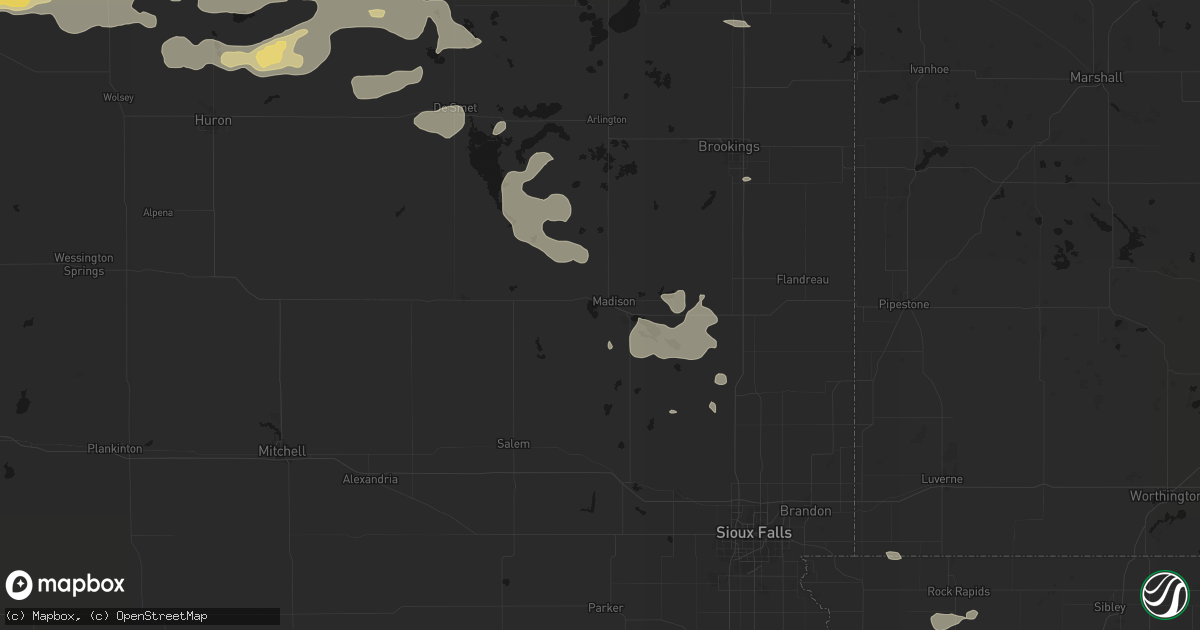 Hail map in Madison, SD on August 28, 2026