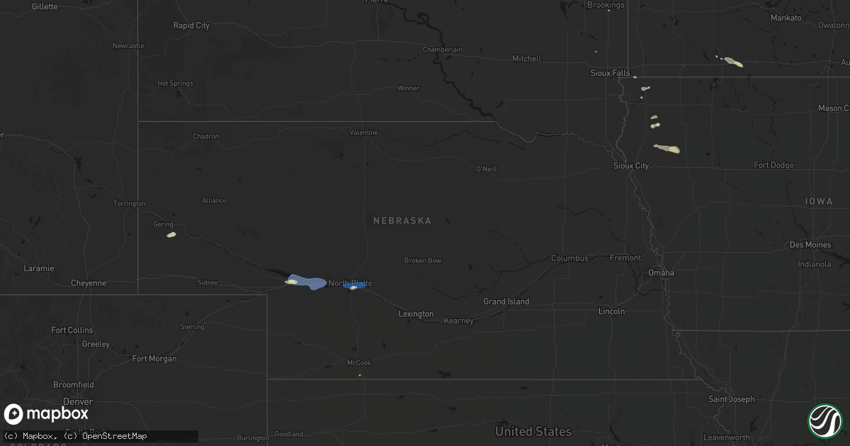 Hail map in Nebraska on August 28, 2026