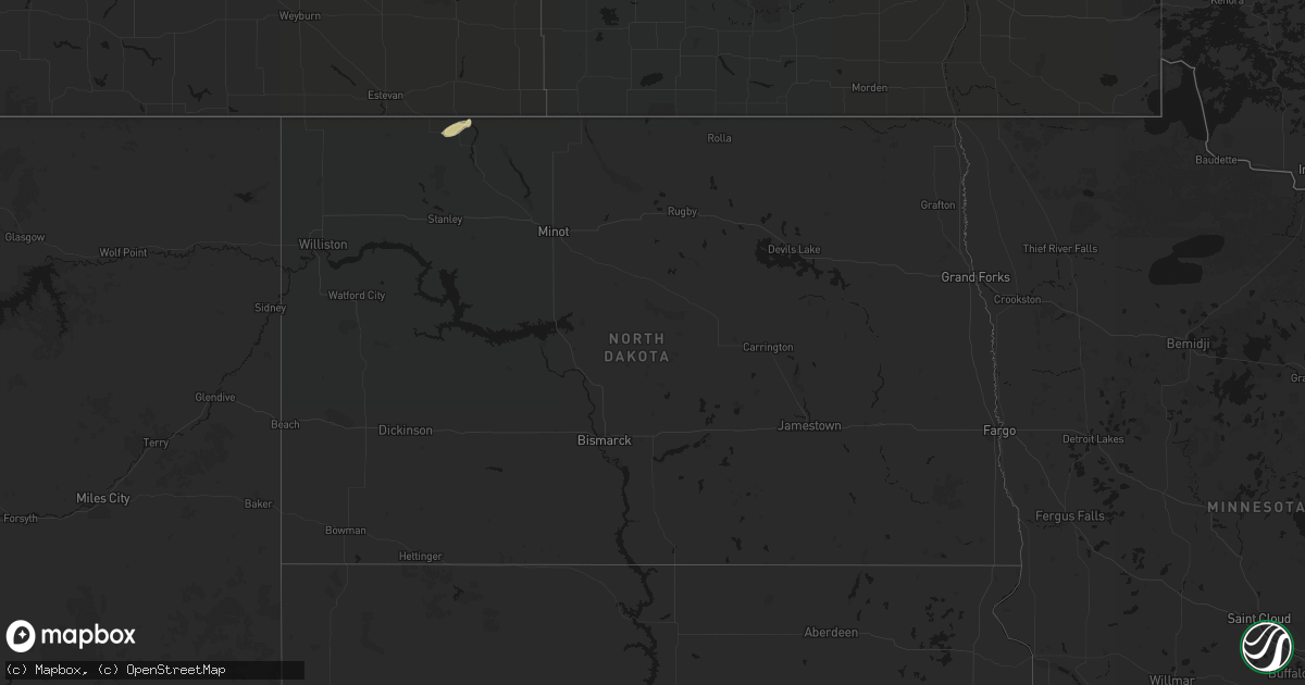 Hail map in North Dakota on August 28, 2026