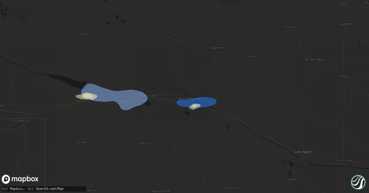 Hail map in North Platte, NE on August 28, 2026