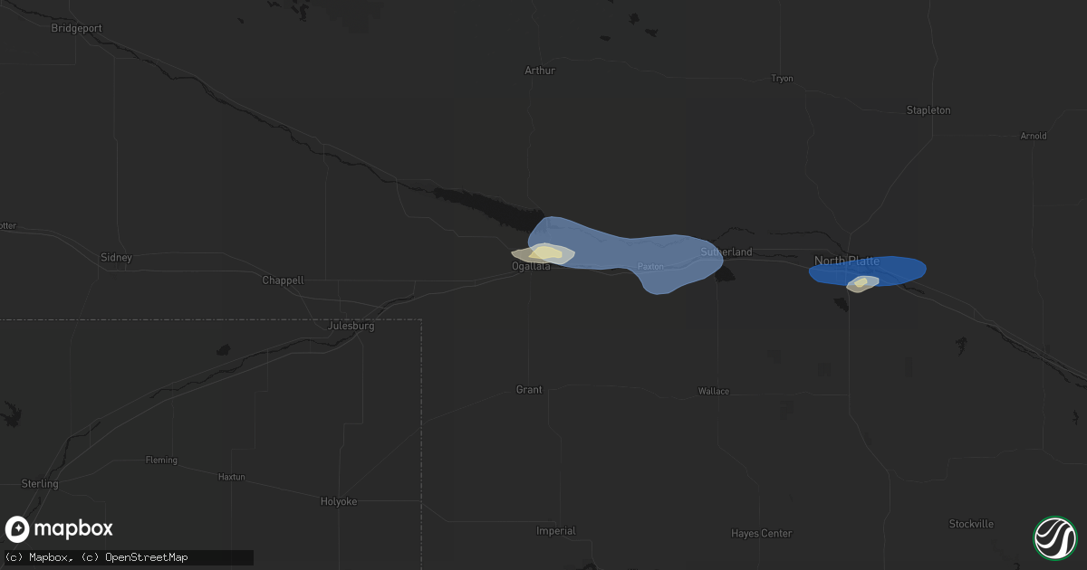 Hail map in Ogallala, NE on August 28, 2026