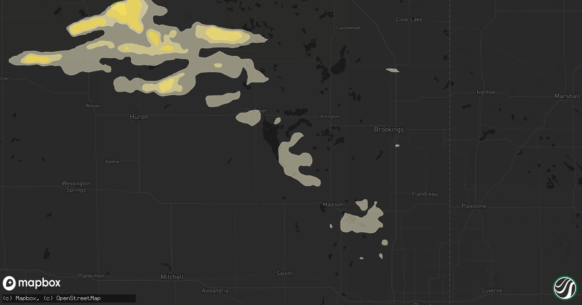 Hail map in Oldham, SD on August 28, 2026