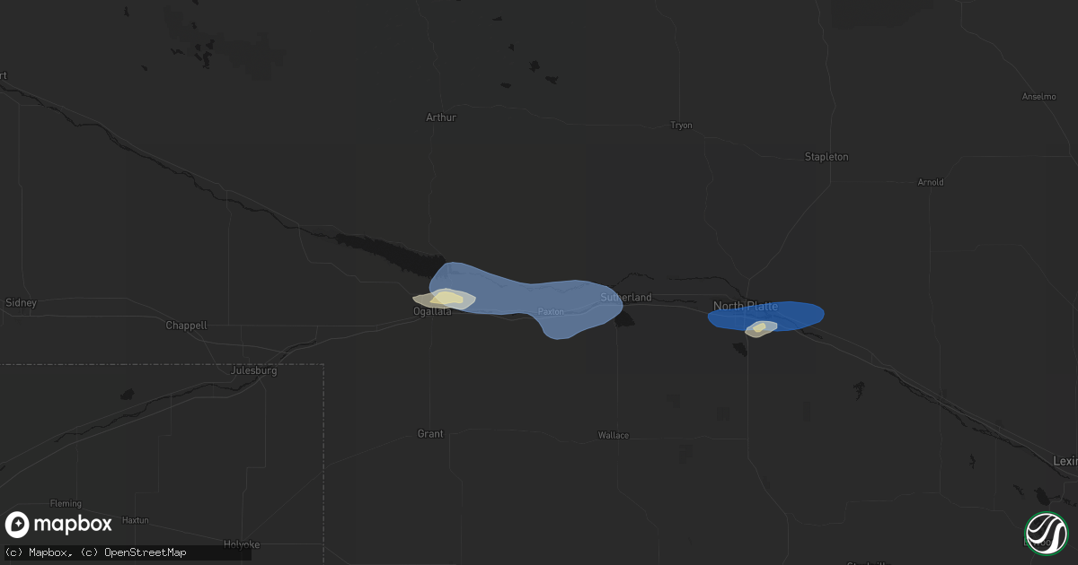 Hail map in Paxton, NE on August 28, 2026