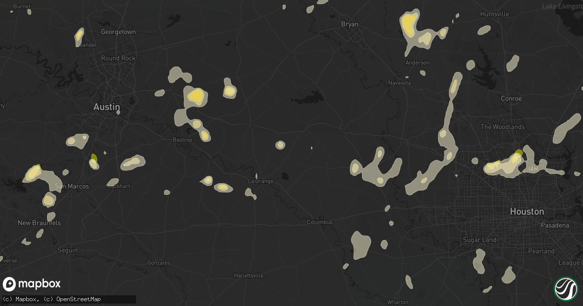 Hail map in Round Top, TX on August 28, 2026