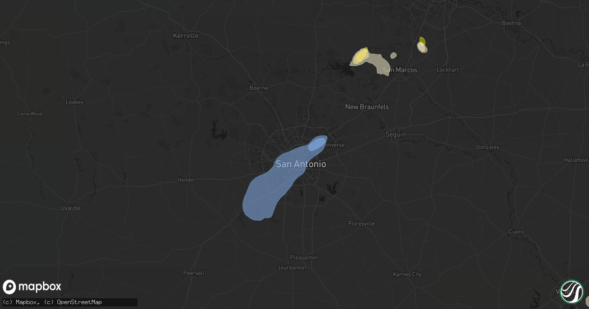 Hail map in San Antonio, TX on August 28, 2026