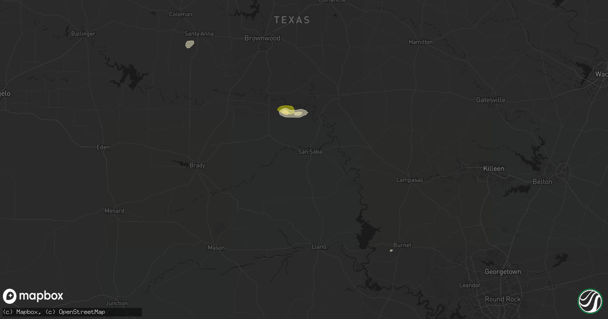 Hail map in San Saba, TX on August 28, 2026