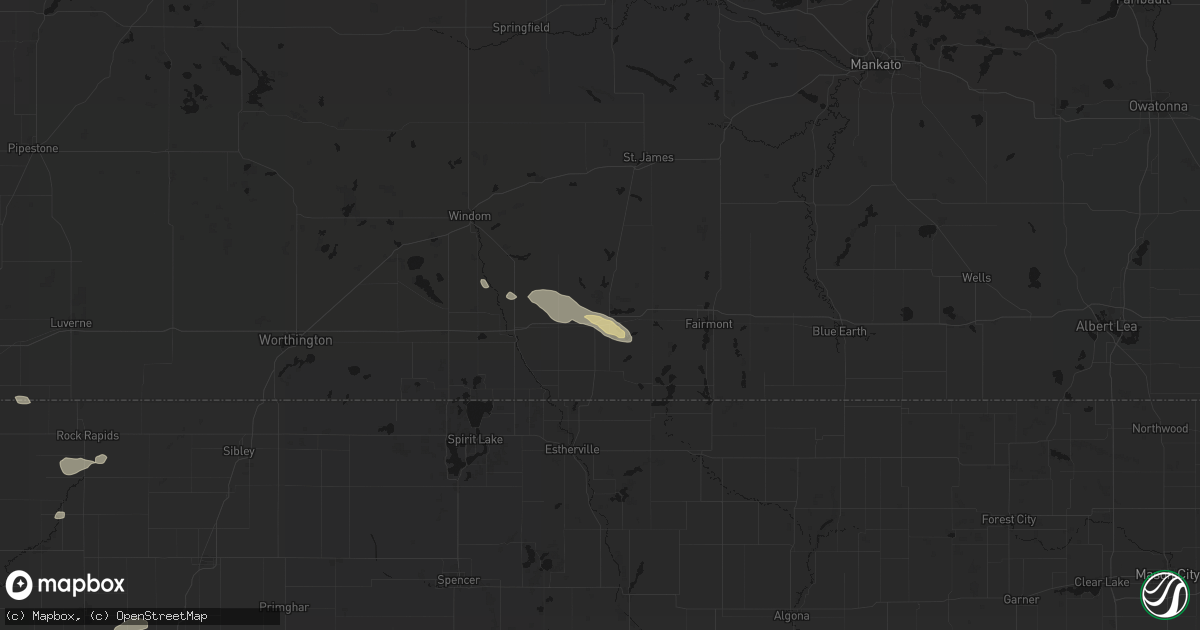 Hail map in Sherburn, MN on August 28, 2026