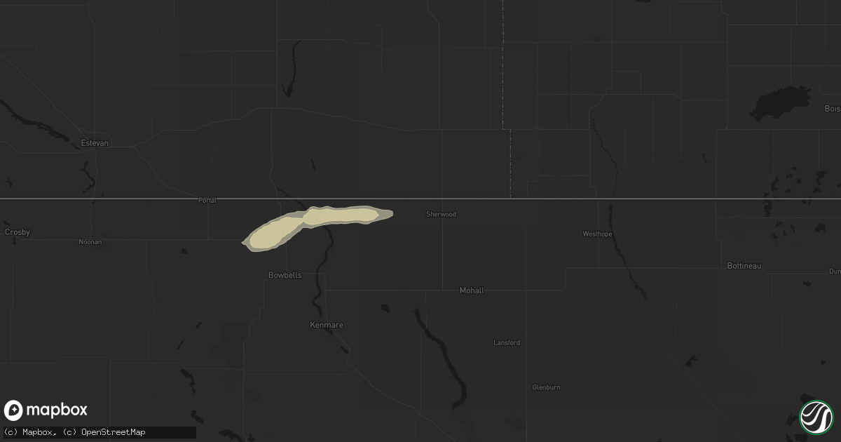 Hail map in Sherwood, ND on August 28, 2026
