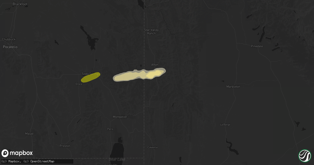 Hail map in Smoot, WY on August 28, 2026