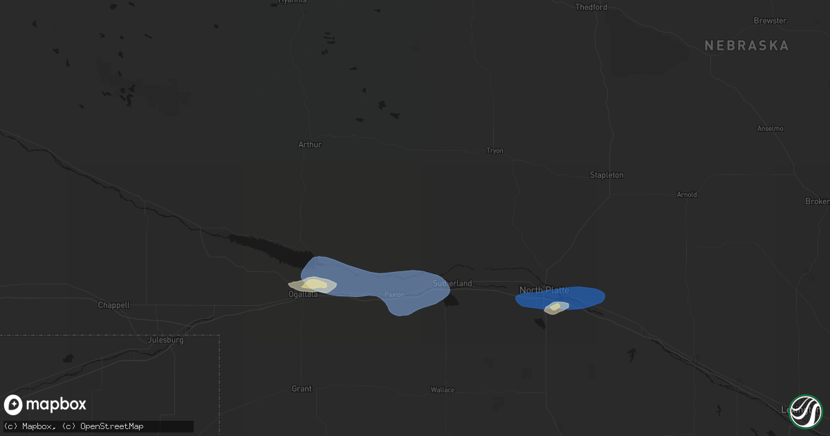 Hail map in Sutherland, NE on August 28, 2026
