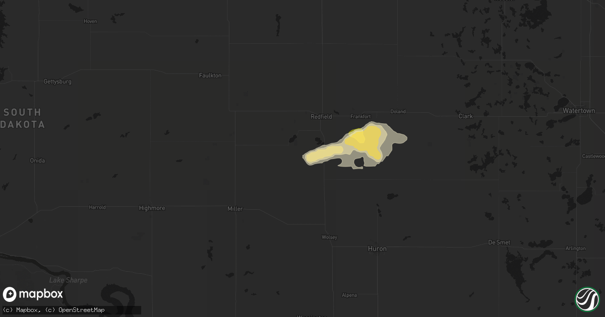 Hail map in Tulare, SD on August 28, 2026