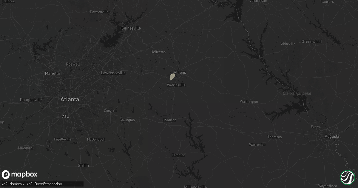 Hail map in Watkinsville, GA on August 28, 2026