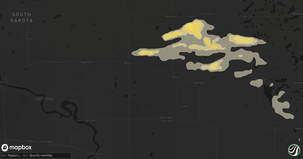 Hail map in Wessington, SD on August 28, 2026