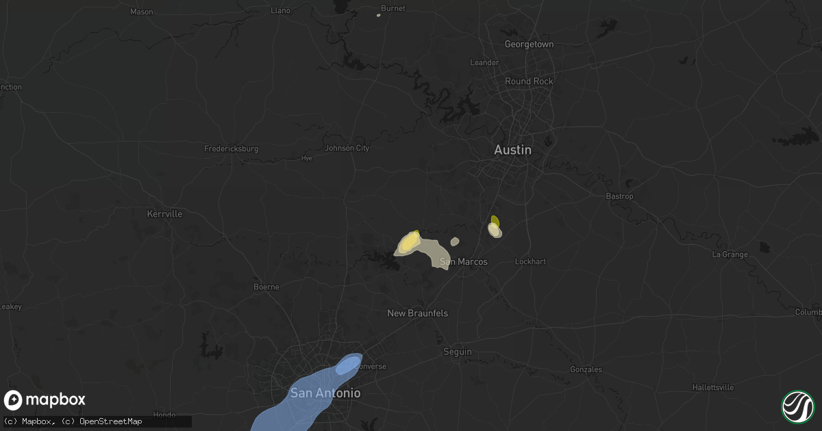Hail map in Wimberley, TX on August 28, 2026