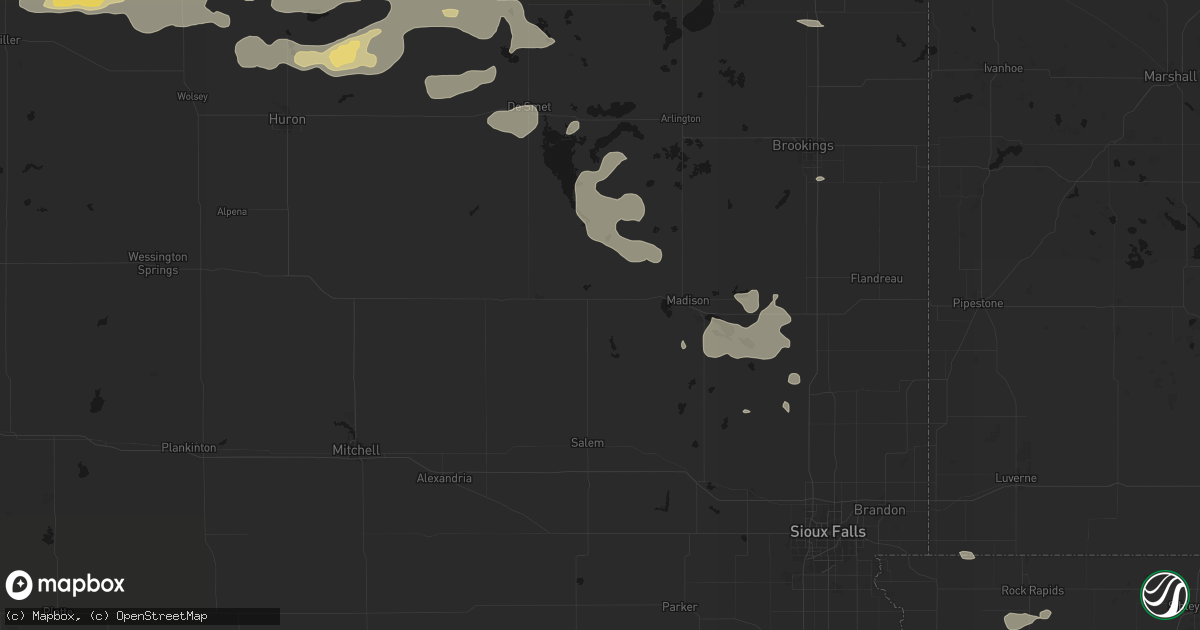 Hail map in Winfred, SD on August 28, 2026