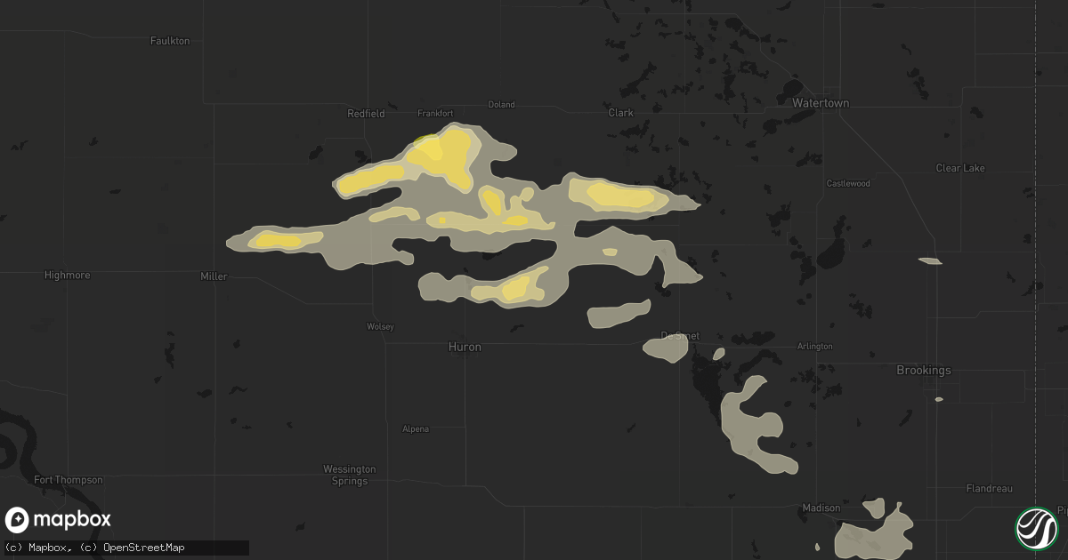 Hail map in Yale, SD on August 28, 2026