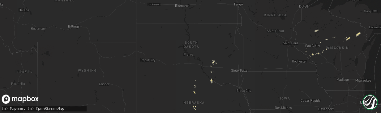 Hail map in South Dakota on August 29, 2014