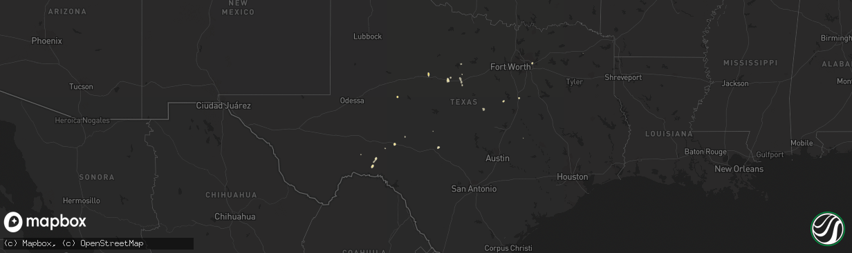 Hail map in Texas on August 29, 2014