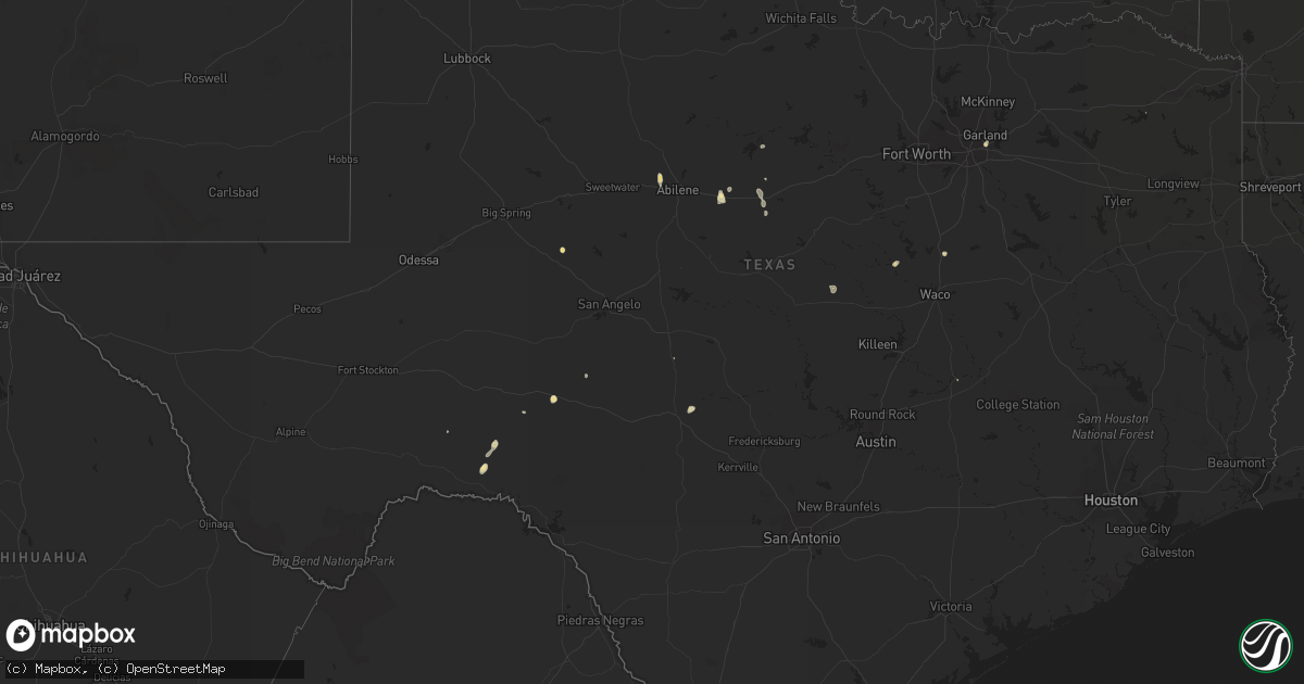 Hail map in Texas on August 29, 2014