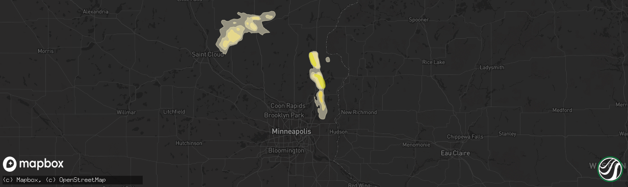 Hail map in Forest Lake, MN on August 29, 2016