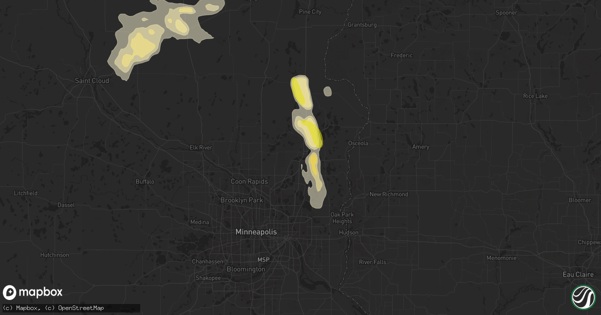 Hail map in Forest Lake, MN on August 29, 2016