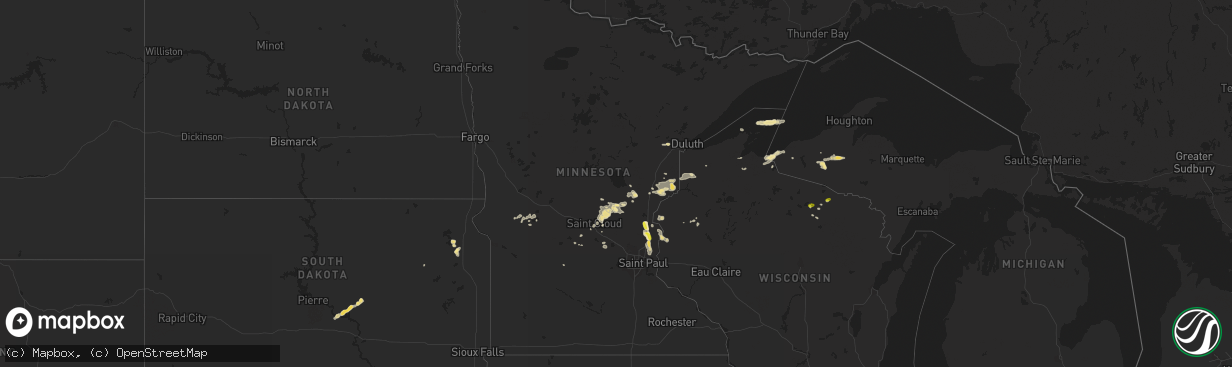 Hail map in Minnesota on August 29, 2016