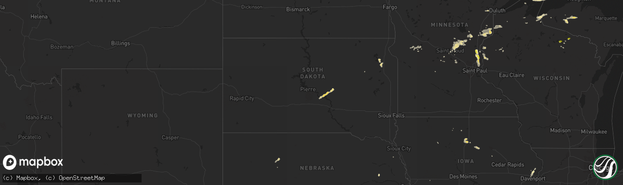 Hail map in South Dakota on August 29, 2016