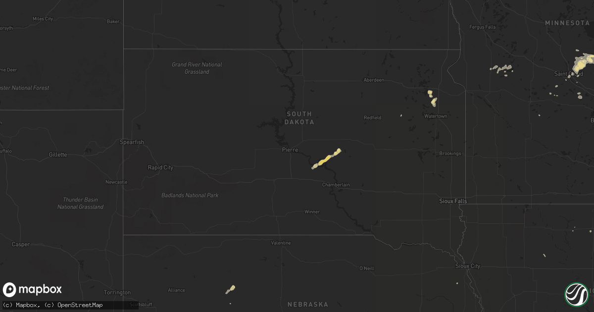 Hail map in South Dakota on August 29, 2016