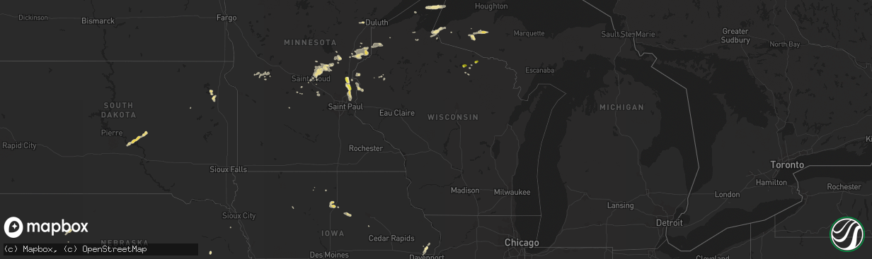 Hail map in Wisconsin on August 29, 2016