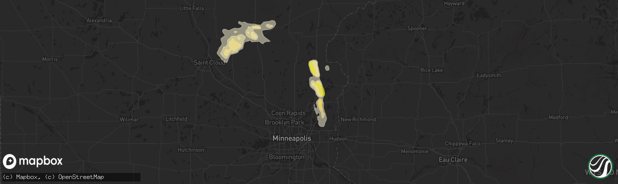 Hail map in Wyoming, MN on August 29, 2016