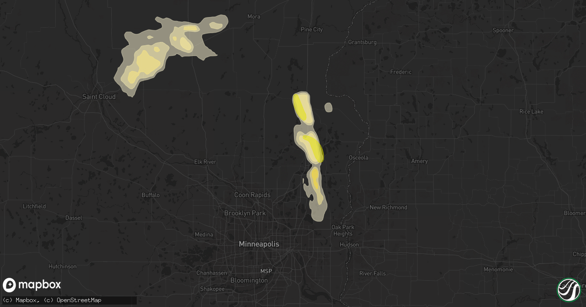 Hail map in Wyoming, MN on August 29, 2016