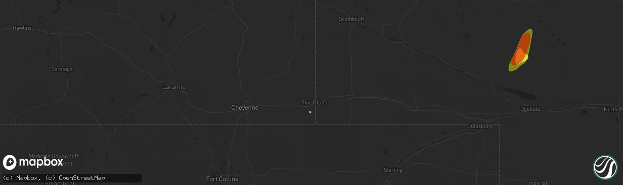 Hail map in Pine Bluffs, WY on August 29, 2017