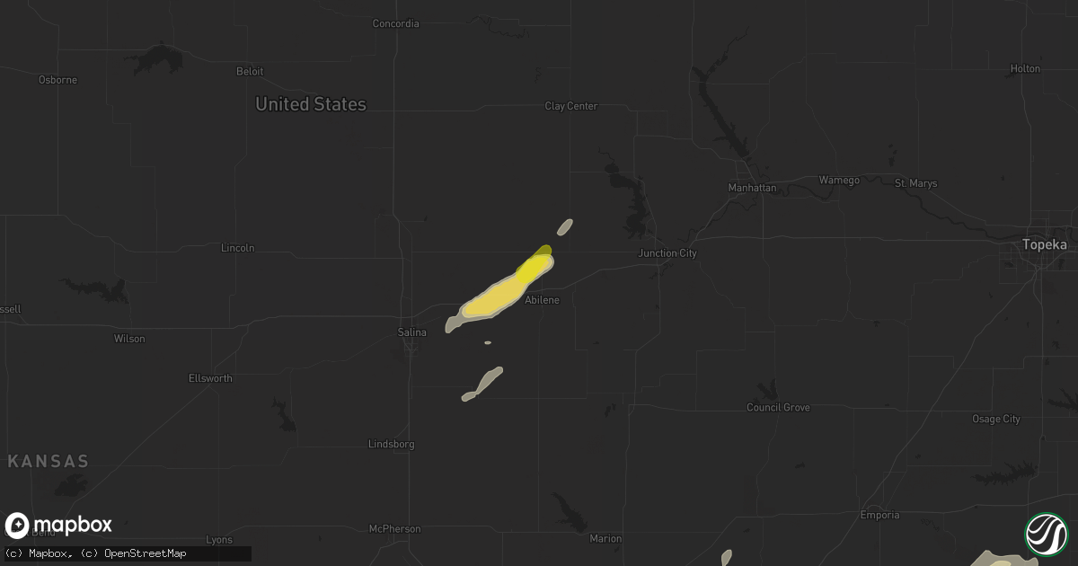 Hail map in Abilene, KS on August 29, 2018
