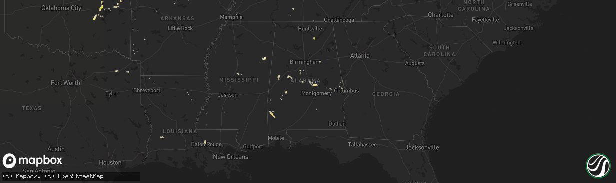 Hail map in Alabama on August 29, 2018