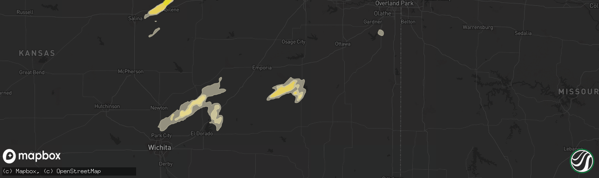 Hail map in Burlington, KS on August 29, 2018