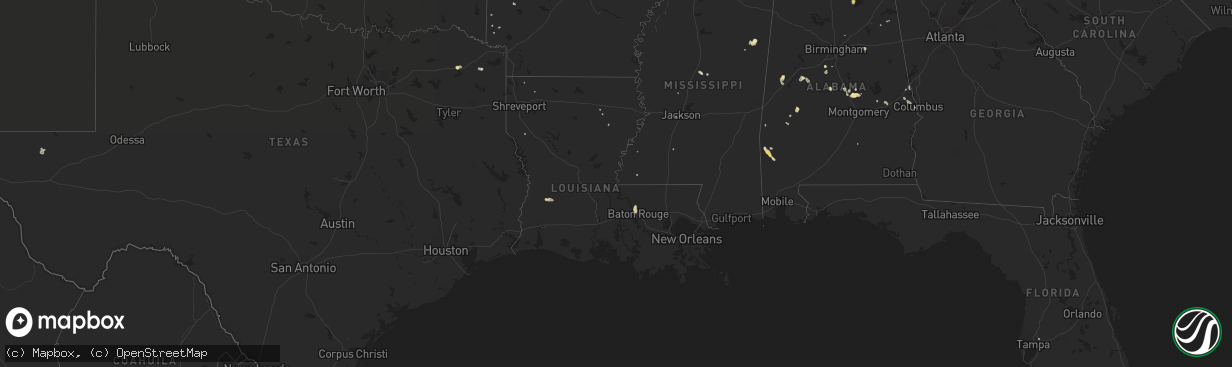 Hail map in Louisiana on August 29, 2018