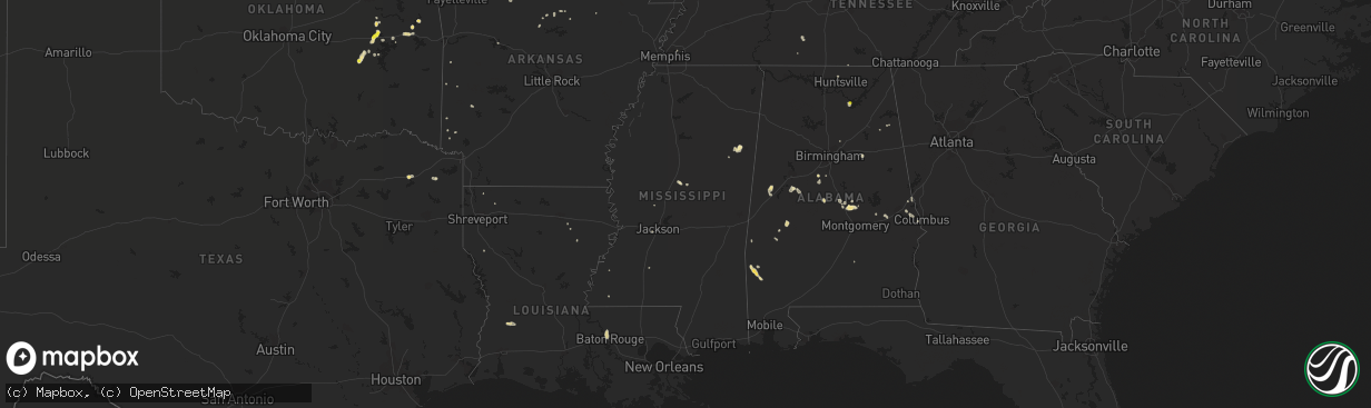 Hail map in Mississippi on August 29, 2018