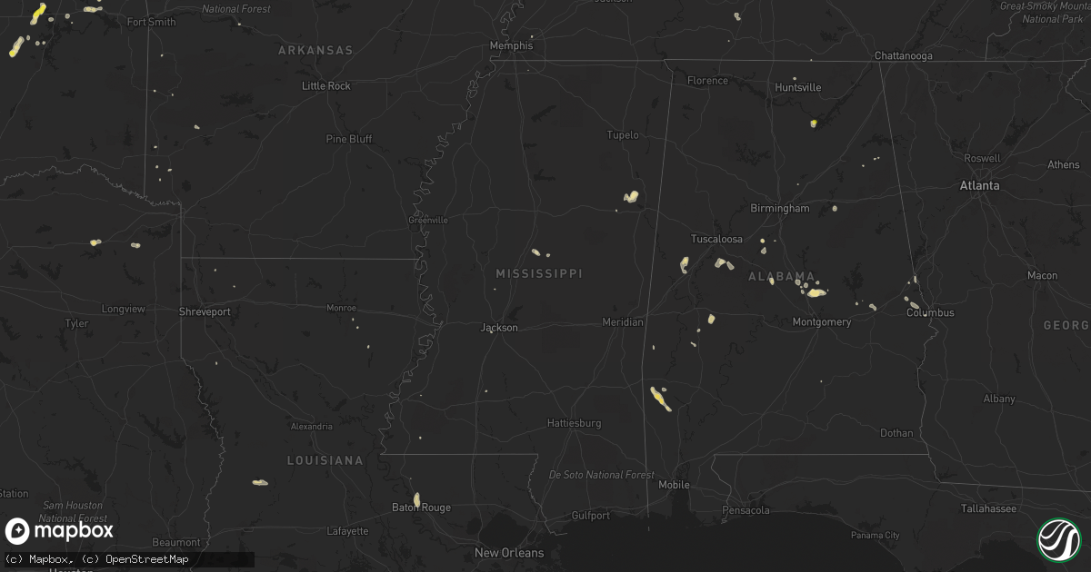 Hail map in Mississippi on August 29, 2018