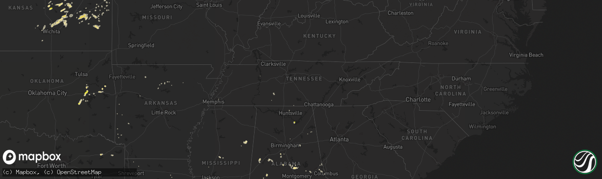 Hail map in Tennessee on August 29, 2018