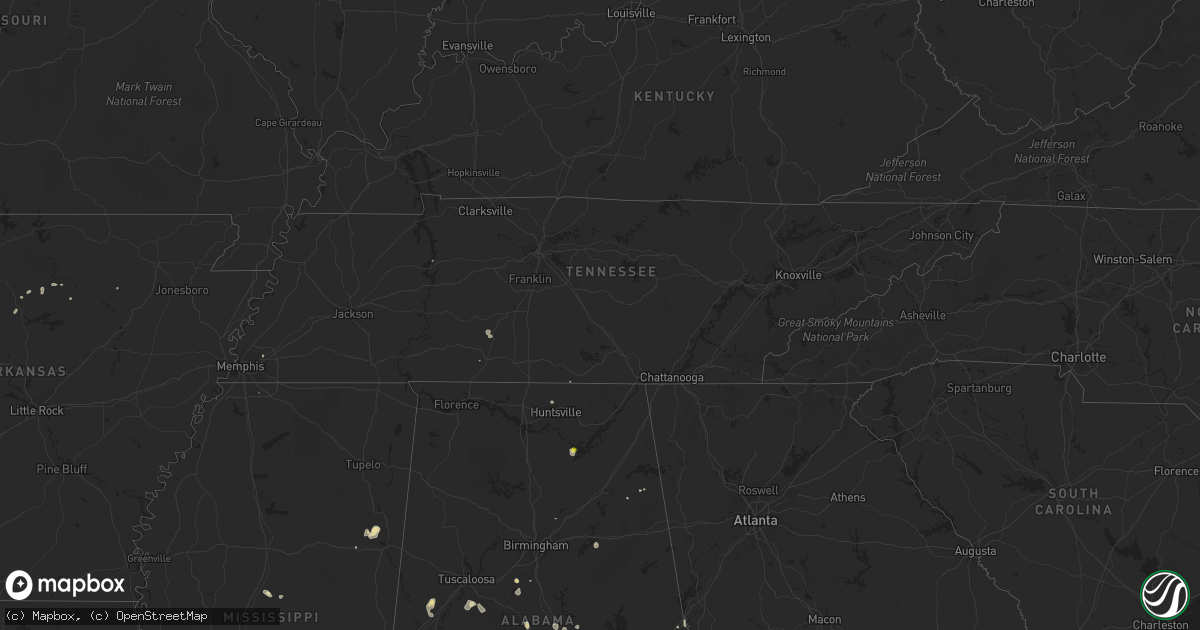 Hail map in Tennessee on August 29, 2018