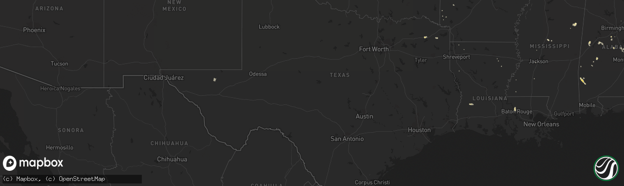 Hail map in Texas on August 29, 2018