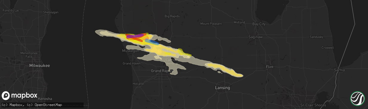 Hail map in Greenville, MI on August 29, 2019