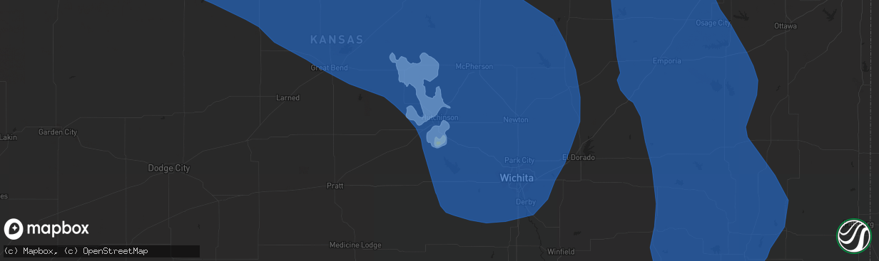 Hail map in Hutchinson, KS on August 29, 2019