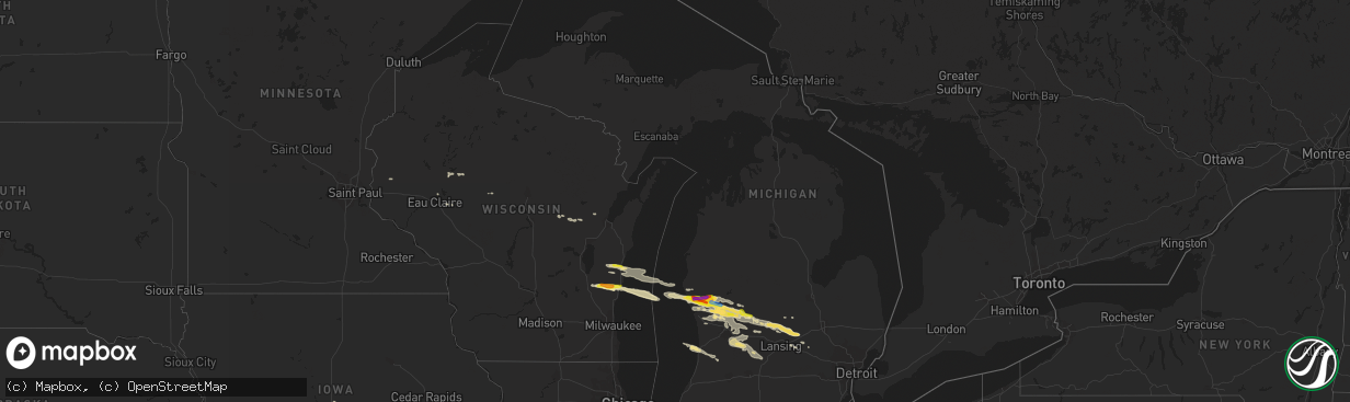 Hail map in Michigan on August 29, 2019