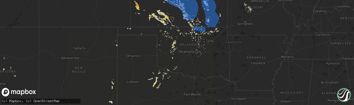 Hail map in Oklahoma on August 29, 2019