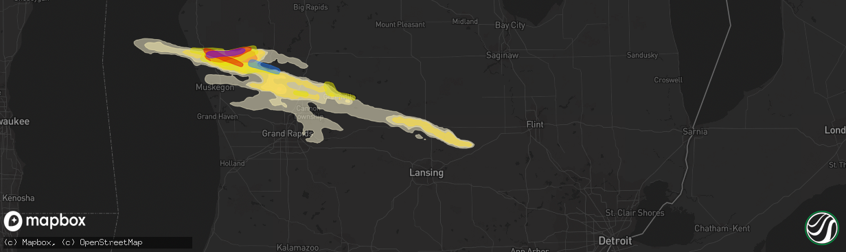 Hail map in Saint Johns, MI on August 29, 2019