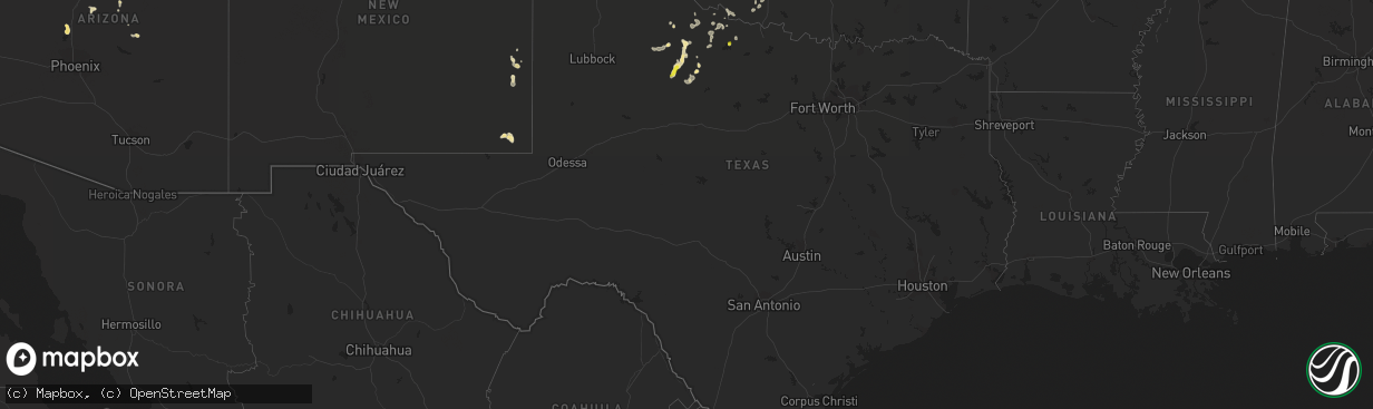 Hail map in Texas on August 29, 2019