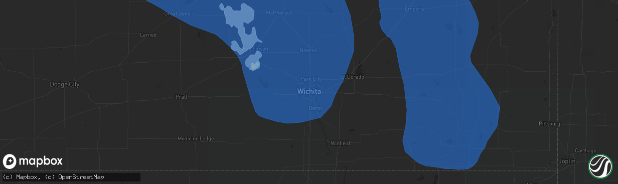 Hail map in Wichita, KS on August 29, 2019