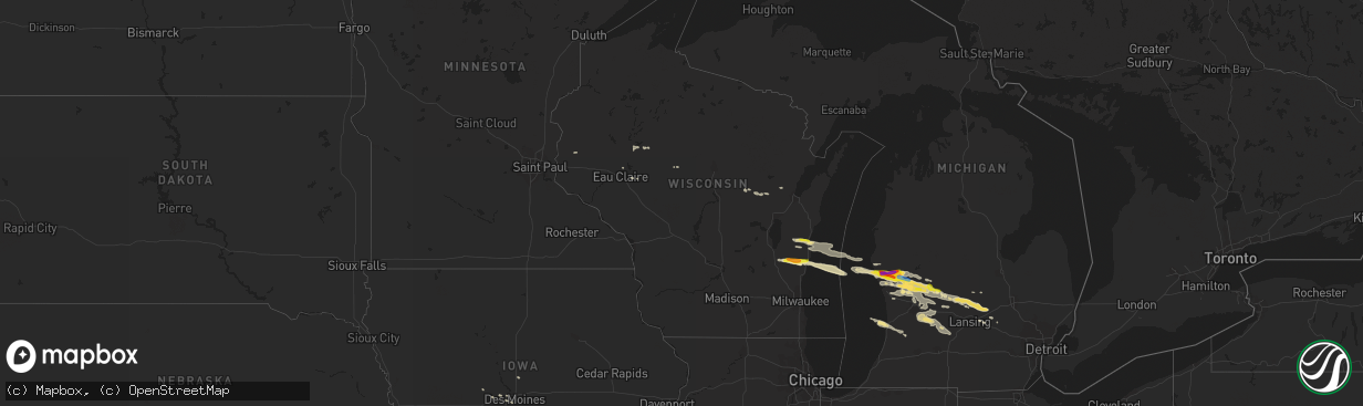 Hail map in Wisconsin on August 29, 2019